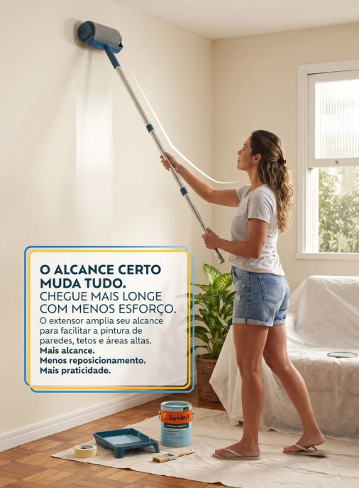 Rolo de Pintura com Extensor 75 cm | Mais Alcance para Paredes e Tetos