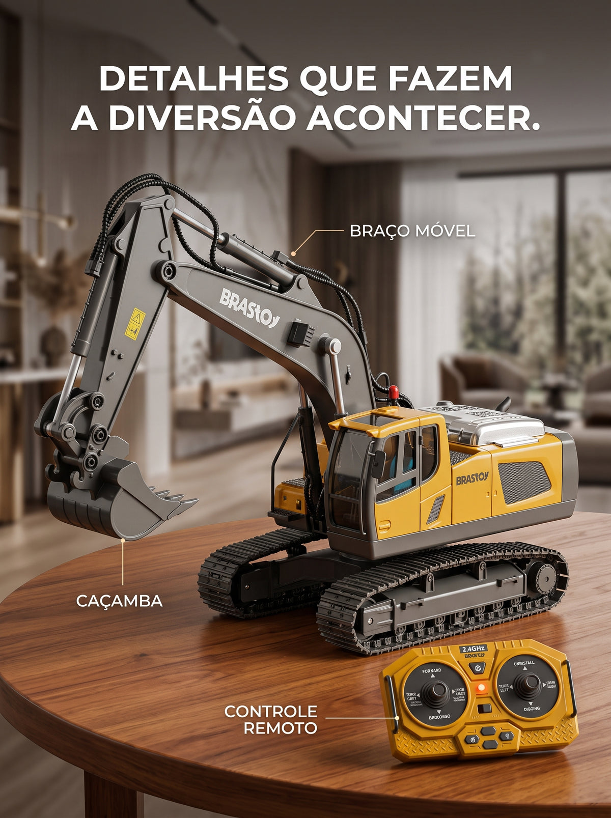 Máquina Escavadeira Recarregável com Controle Remoto | Mais Diversão para Brincar de Construção