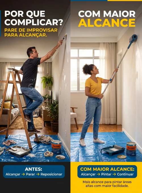 Rolo de Pintura com Extensor 75 cm | Mais Alcance para Paredes e Tetos