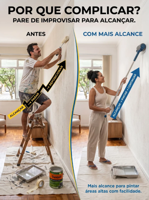 Rolo de Pintura com Extensor 75 cm | Mais Alcance para Paredes e Tetos