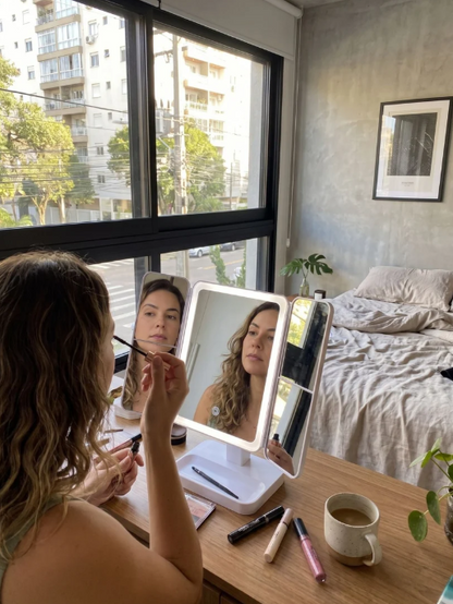 Espelho 3 Vias Dobrável | Visão Ampla para Maquiagem, Cabelo e Cuidados Pessoais