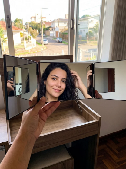 Espelho 3 Vias Dobrável | Visão Ampla para Maquiagem, Cabelo e Cuidados Pessoais