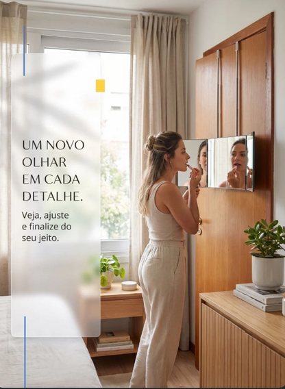 Espelho 3 Vias Dobrável | Visão Ampla para Maquiagem, Cabelo e Cuidados Pessoais