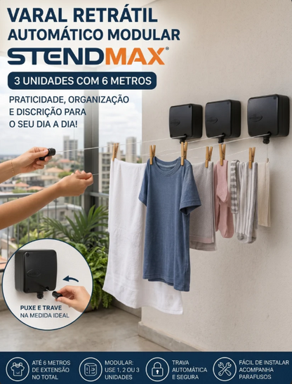 Varal Retrátil Automático Black
18 Metros - 3 Módulos