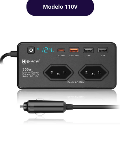 Inversor Veicular 350W com Display Digital | Tomada
Inteligente