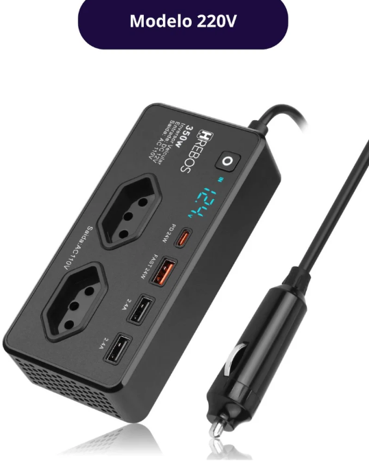 Inversor Veicular 350W com Display Digital | Tomada
Inteligente