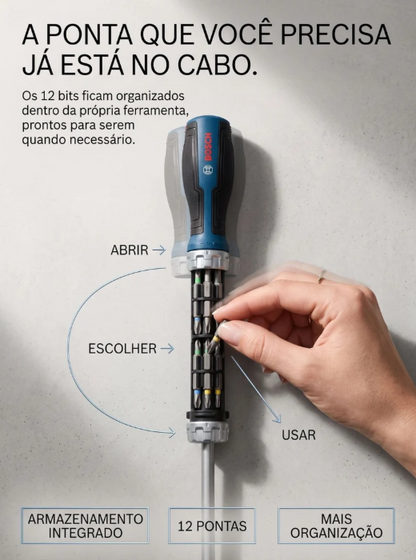 Chave de Fenda Catraca Bosch com 12 Bits | A Ferramenta Certa Sempre à Mão