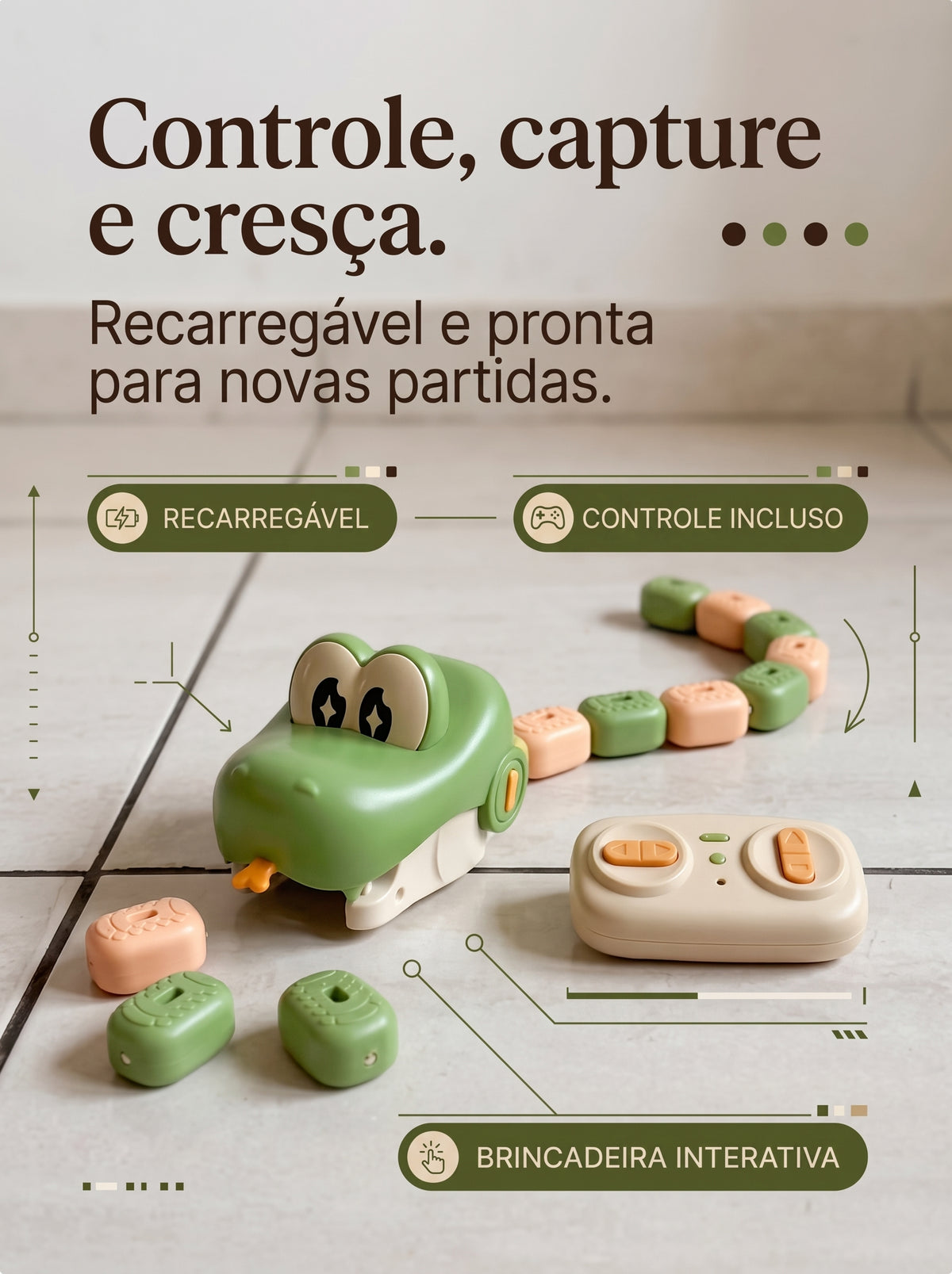 Cobra RC Magnética Recarregável com Controle Remoto | Brinquedo Interativo