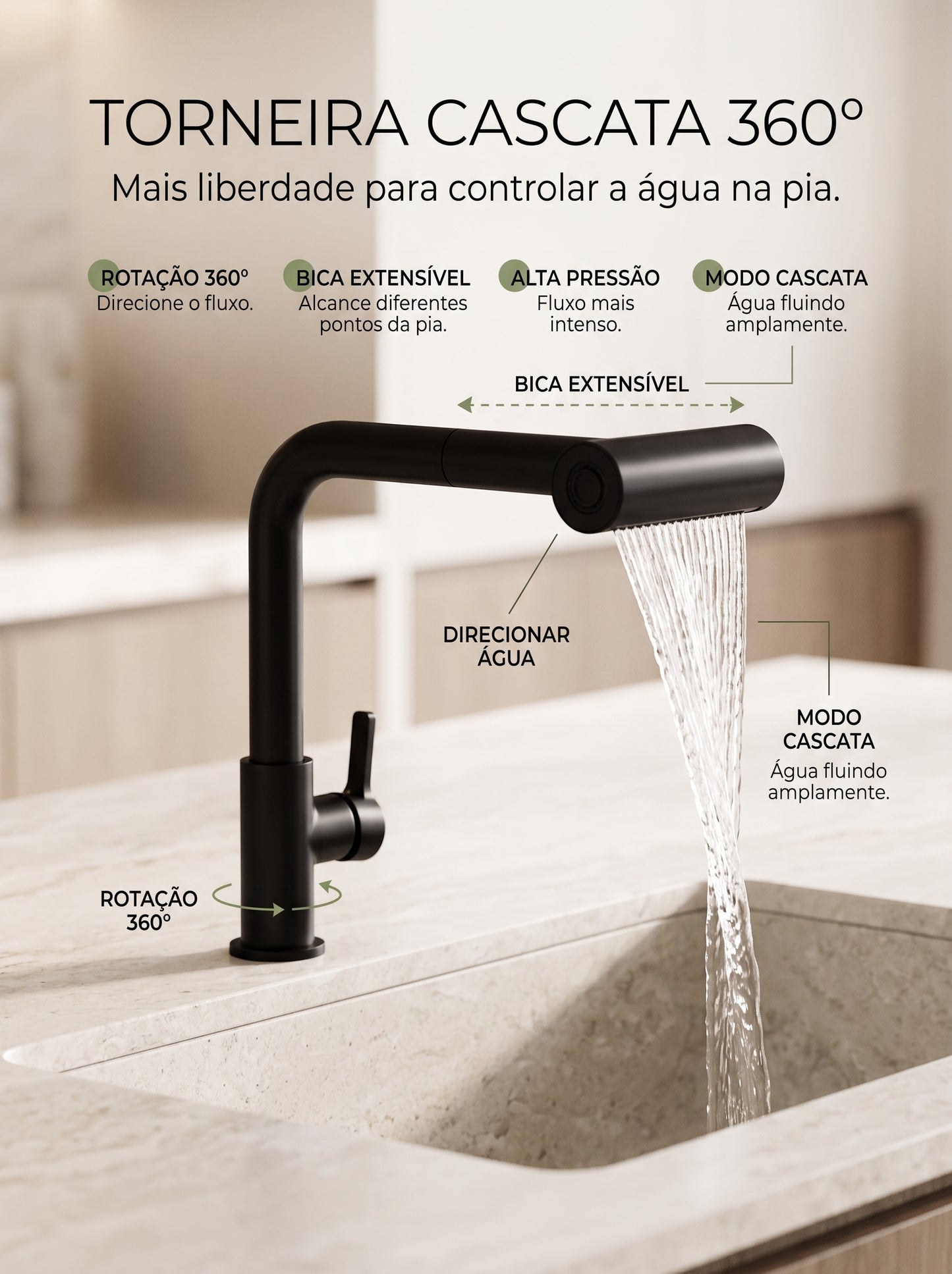 Torneira Cascata 360° | Mais Liberdade Para Lavar, Enxaguar e Limpar