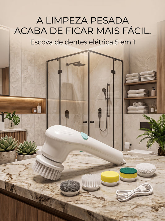 Escova de Limpeza Elétrica 5 em 1 | Menos Esforço Para Deixar Tudo Limpo