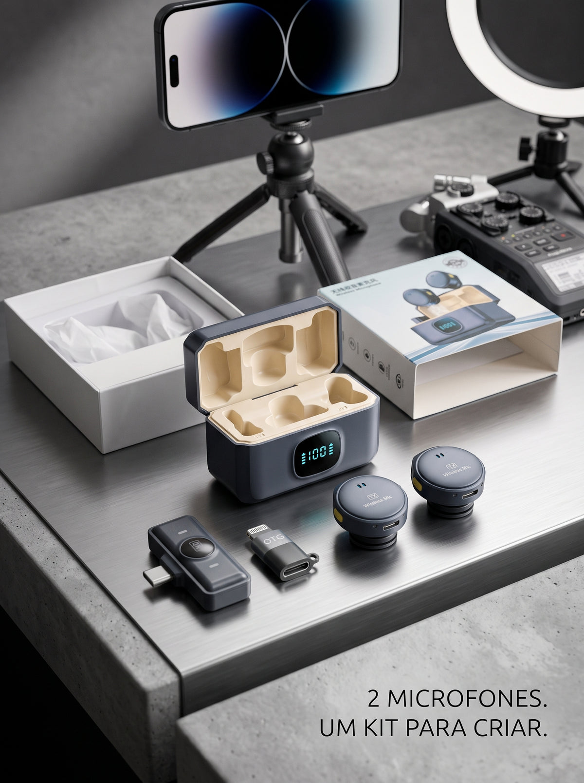 Microfone de Lapela Sem Fio com 2 Microfones | Grave com as Mãos Livres