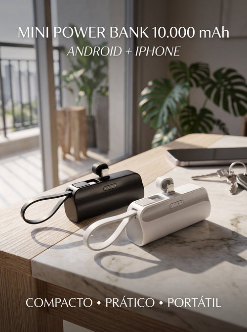 Mini Power Bank 10000mAh | Chega de Ficar Sem Bateria