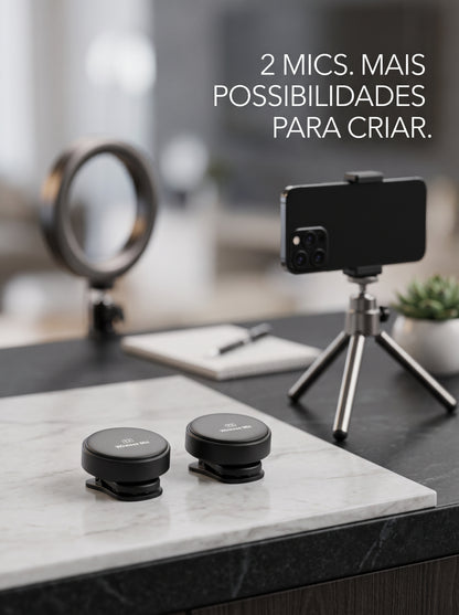 Microfone de Lapela Sem Fio com 2 Microfones | Grave com as Mãos Livres